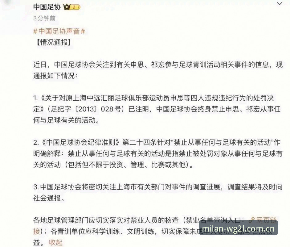 米兰MILAN WG2L革新版升级指南 中国足协第三批禁足令深度评测:65人名单背后的足球生态整治逻辑
